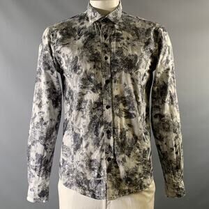 EIGHT X Size XL Grey Black Paisley Cotton Button Down Long Sleeve Shirt